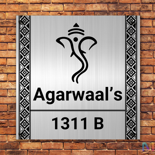 Divinity Collection - Ganesh Ji (Stainless Steel), Premium Custom Name Plate for Home