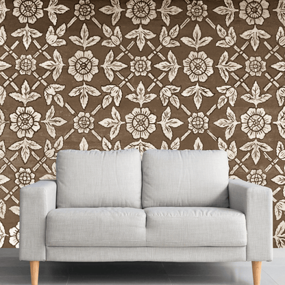 Wallpaper - Vintage Floral Weave (Vinyl) | Premium Quality Wallpapers for Home (Installation not included)