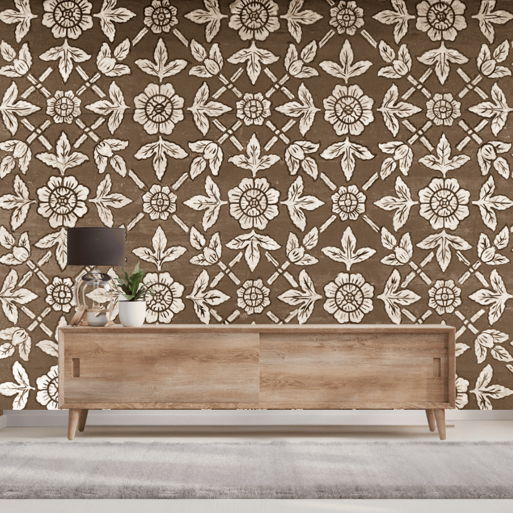 Wallpaper - Vintage Floral Weave (Vinyl) | Premium Quality Wallpapers for Home (Installation not included)