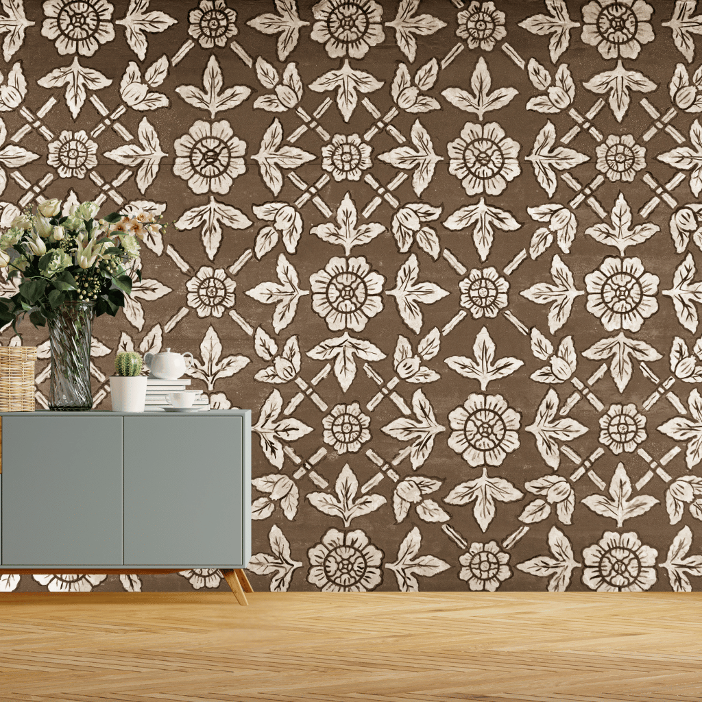 Wallpaper - Vintage Floral Weave (Vinyl) | Premium Quality Wallpapers for Home (Installation not included)