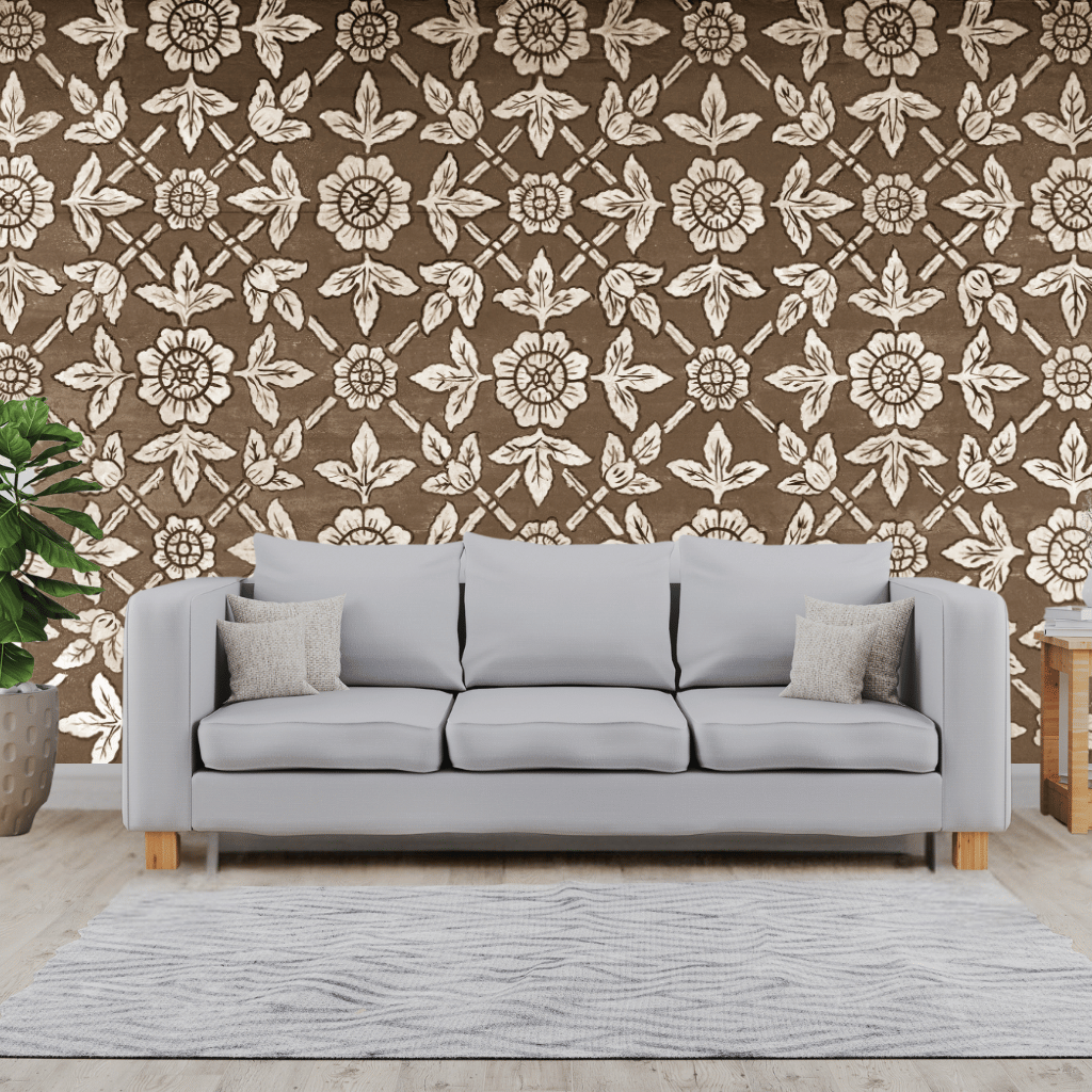 Wallpaper - Vintage Floral Weave (Vinyl) | Premium Quality Wallpapers for Home (Installation not included)