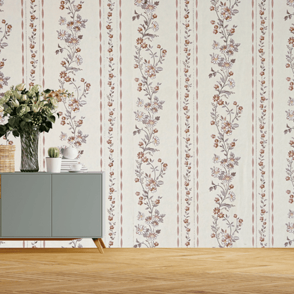 Wallpaper - Daisy Stripe Elegance (Vinyl) | Premium Quality Wallpapers for Home(Installation not included)