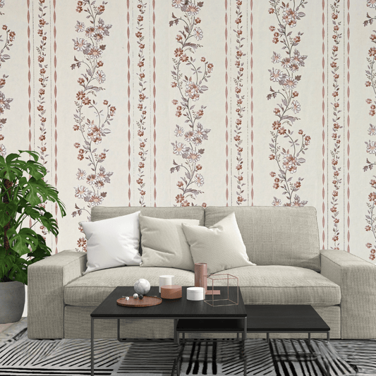 Wallpaper - Daisy Stripe Elegance (Vinyl) | Premium Quality Wallpapers for Home(Installation not included)