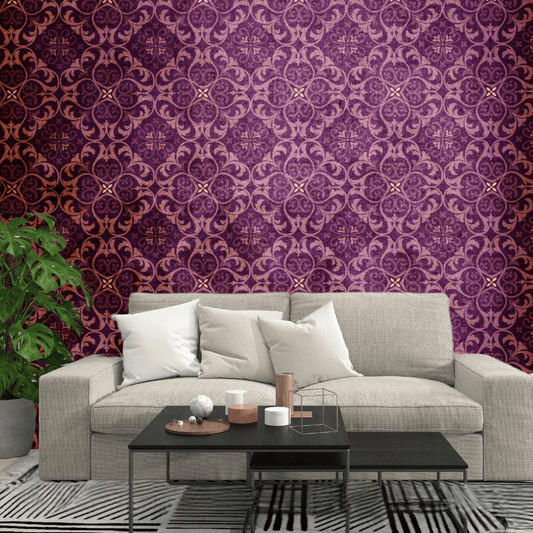 Wallpaper - Purple Antique Victorian Style (Vinyl) | Premium Quality Wallpapers for Home (Installation not included)