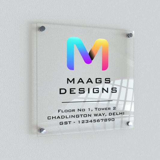 Clear Office Logo Name Plate for Office, Restaurant and Shops (Acrylic)