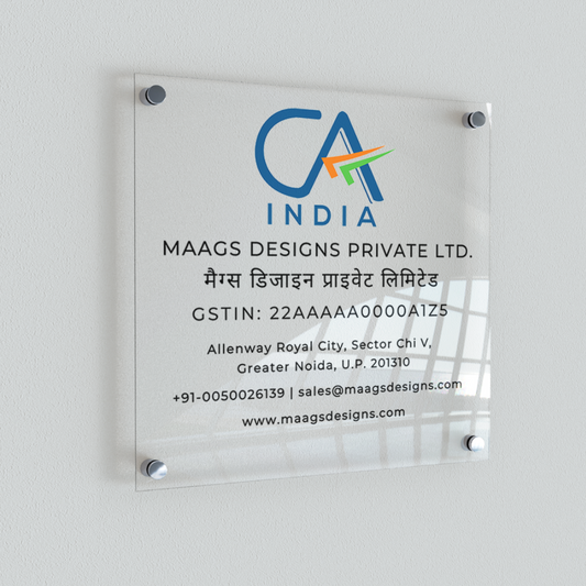 CA Logo Name Plate for Office (Clear Acrylic) | Chartered Accountant Name Plate for Home and Office