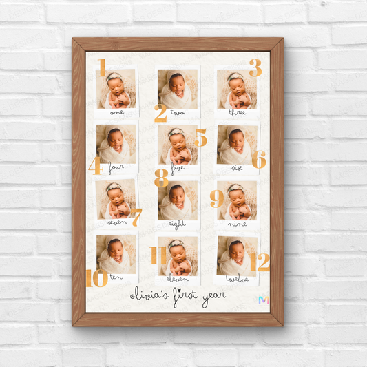 Personalized First Year Collage Frame for Baby - Style 01 | First Born, Mother's Day, Gifts for Him & Her