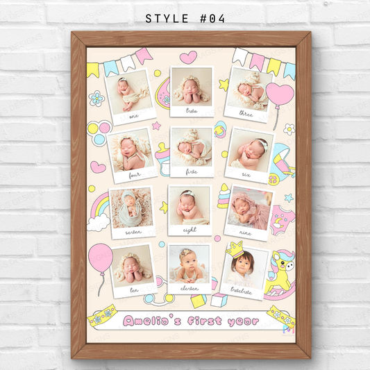 Personalized First Year Collage Frame for Baby - Style 04 | First Born, Mother's Day, Gifts for Him & Her