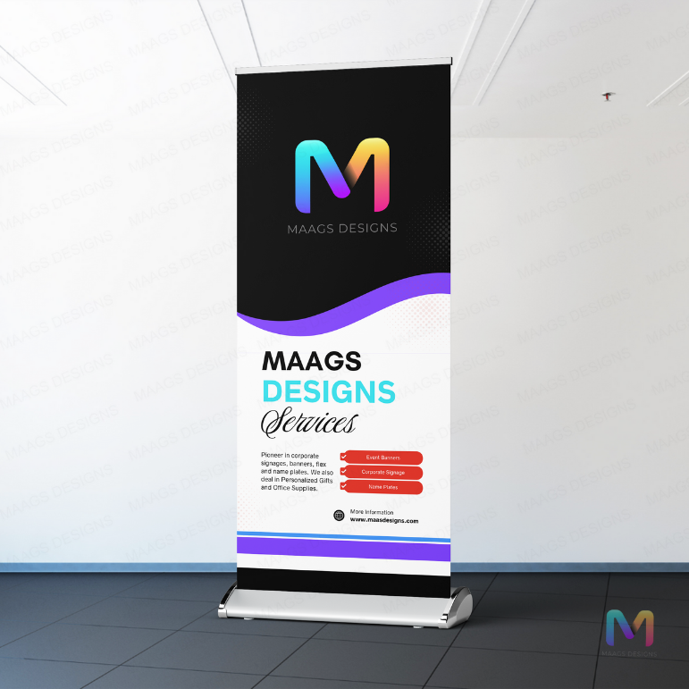 Luxury Roll Up Standee (with Stand), Silver Premium Roll Up Standee