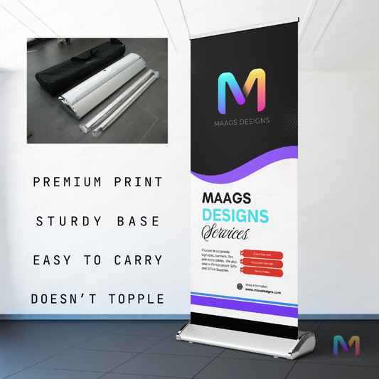 Luxury Roll Up Standee (with Stand), Silver Premium Roll Up Standee