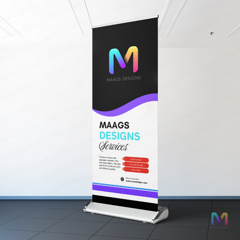 Luxury Roll Up Standee (with Stand), Silver Premium Roll Up Standee