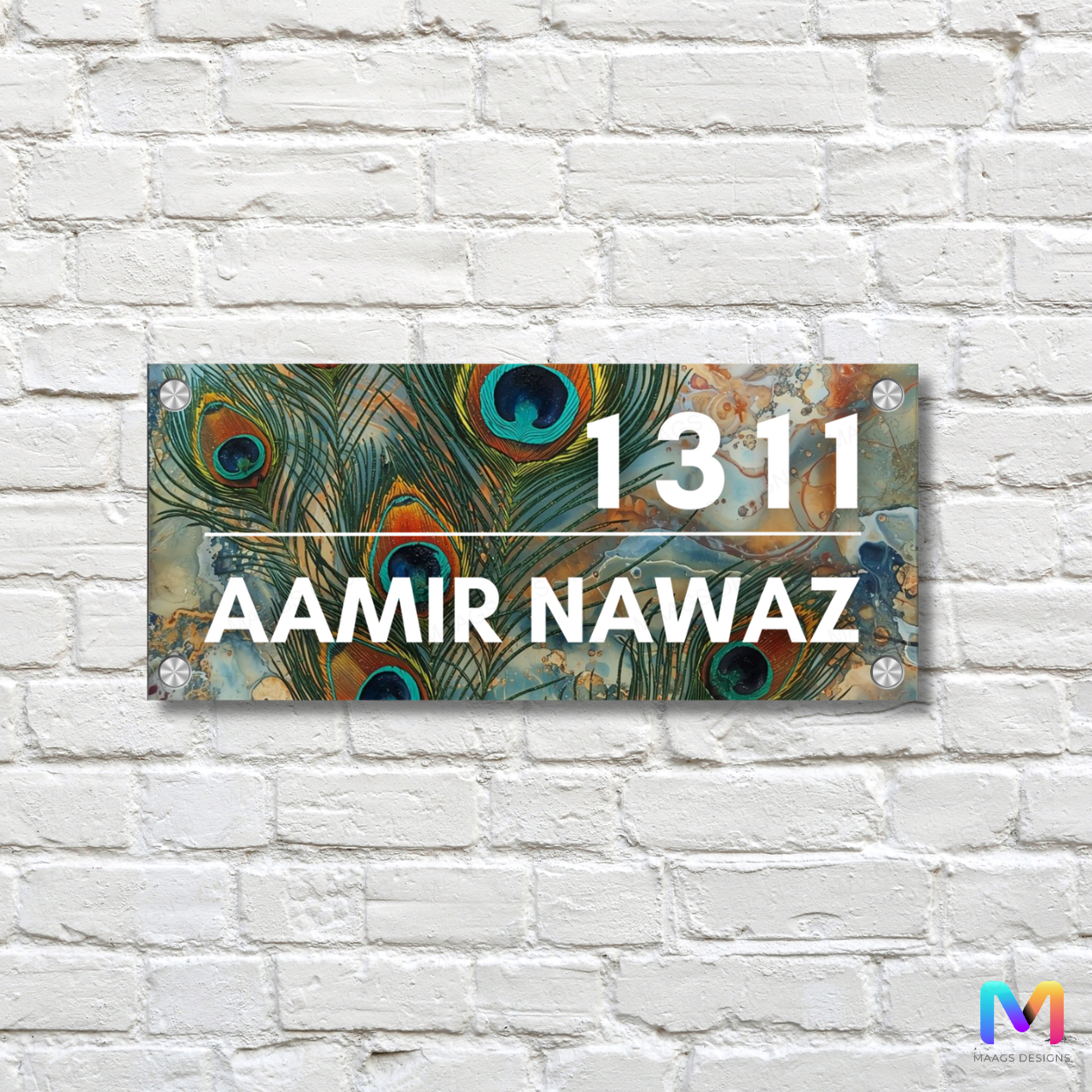 Art Collection - Mor Pankh Name Plate in Acrylic Acrylic