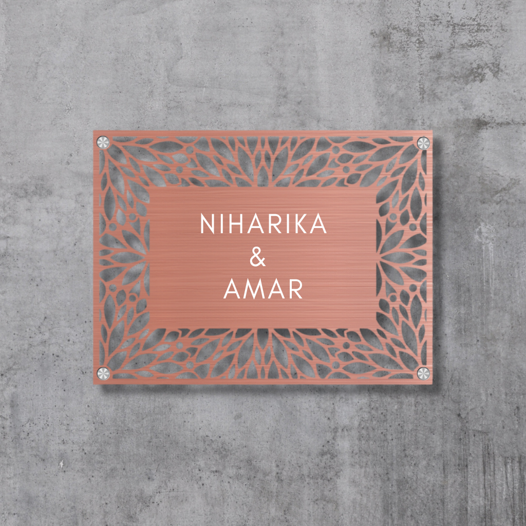 Ethereal Leaf Name Plate (Stainless Steel) | Premium Custom Name Plates for Homes