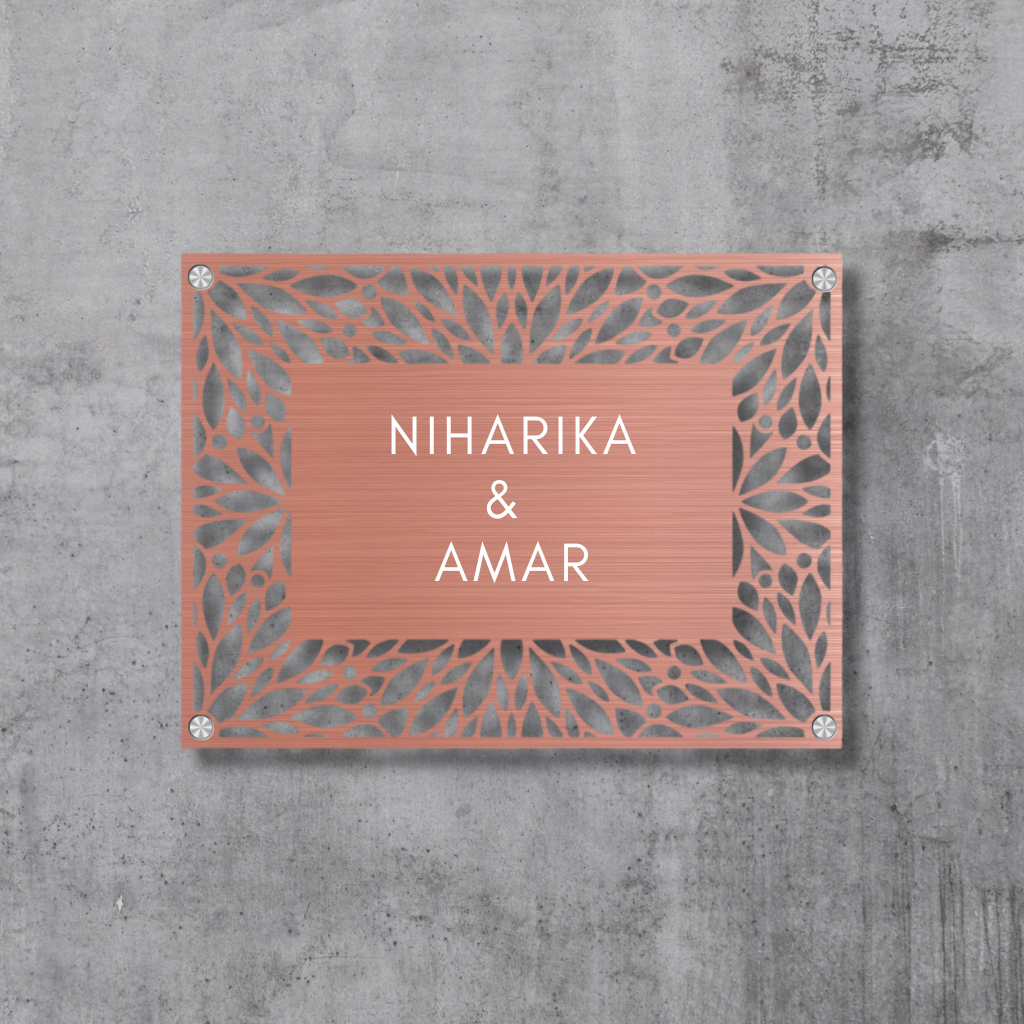 Ethereal Leaf Name Plate (Stainless Steel) | Premium Custom Name Plates for Homes Stainless Steel: Rose Gold