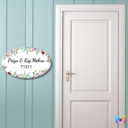 Blossom Oval - Floral Print Round Name Plate (Acrylic)