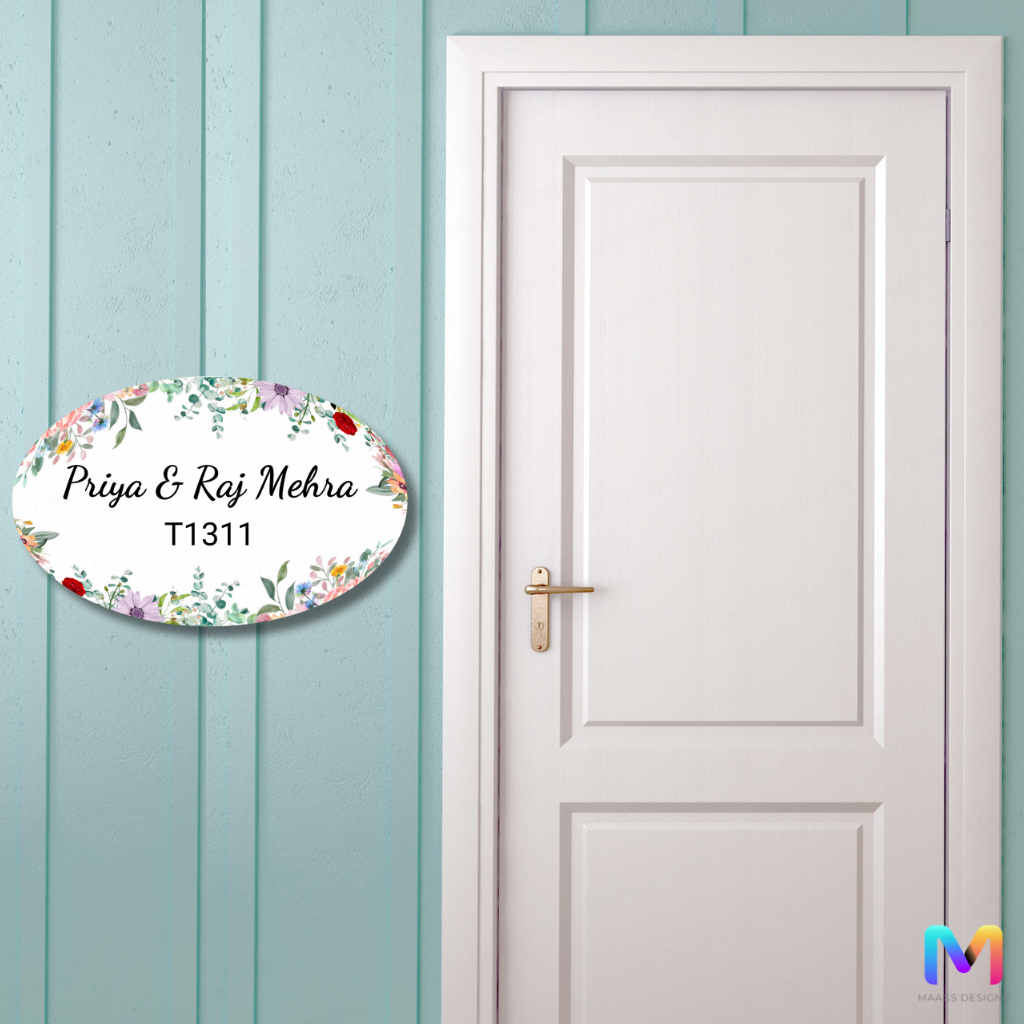 Blossom Oval - Floral Print Round Name Plate (Acrylic)