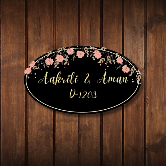 Blossom Noir Name Plate, Floral Name Plate for House (Acrylic)