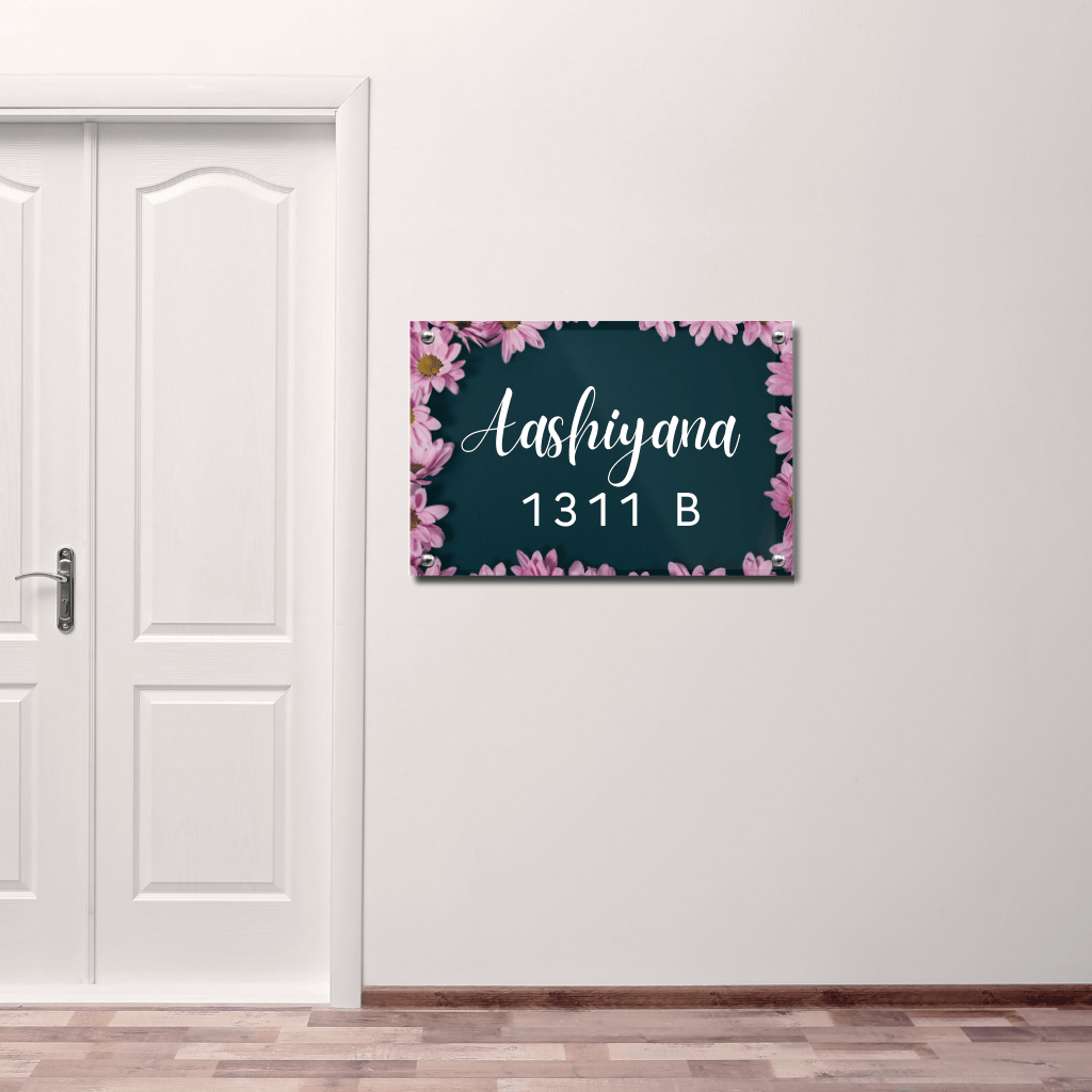 Midnight Blossom Name Plate (Acrylic) | Premium Custom Name Plate for Home