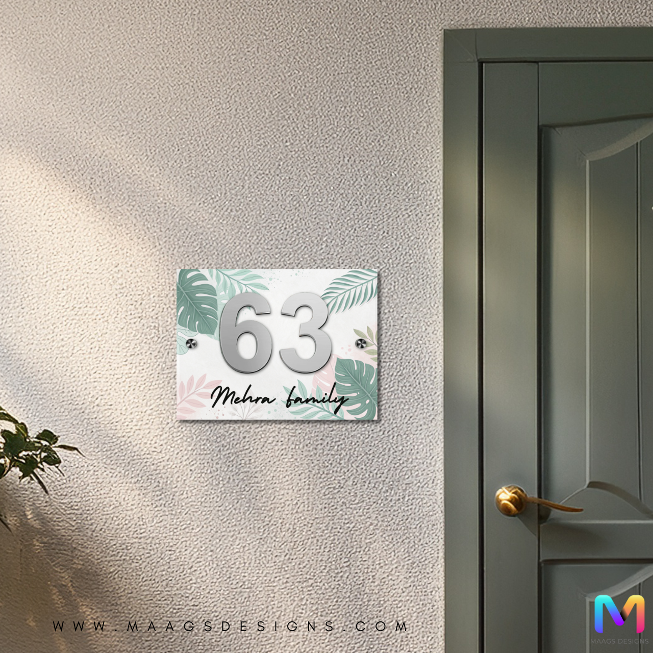 Floral Splash Elegance - House Number Plate (Acrylic)