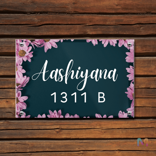 Midnight Blossom Name Plate (Acrylic) | Premium Custom Name Plate for Home