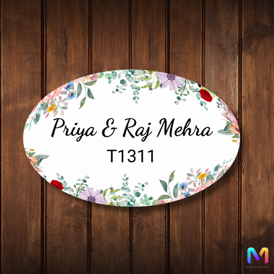 Blossom Oval - Floral Print Round Name Plate (Acrylic)
