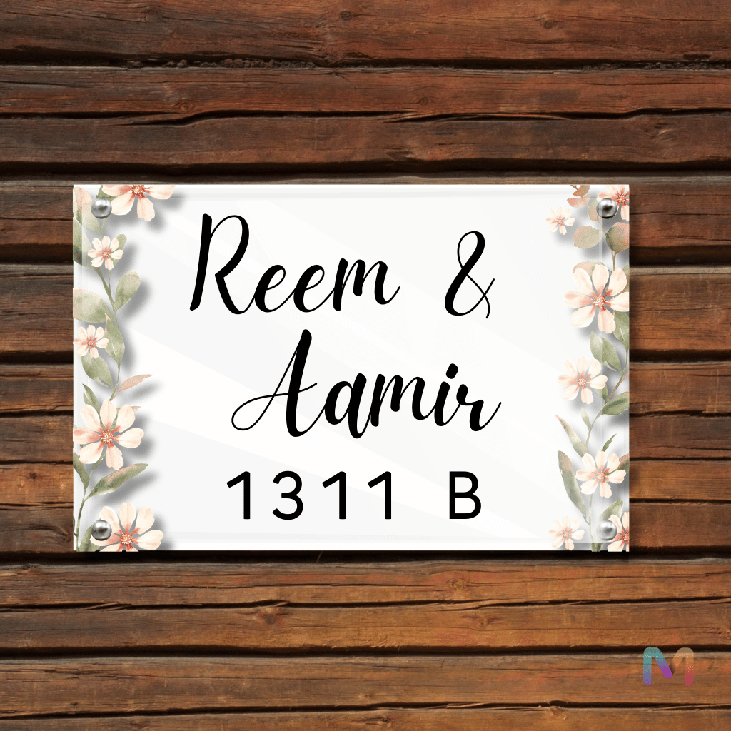 Floral Grace Name Plate (Acrylic) | Premium Custom Name Plate for Home