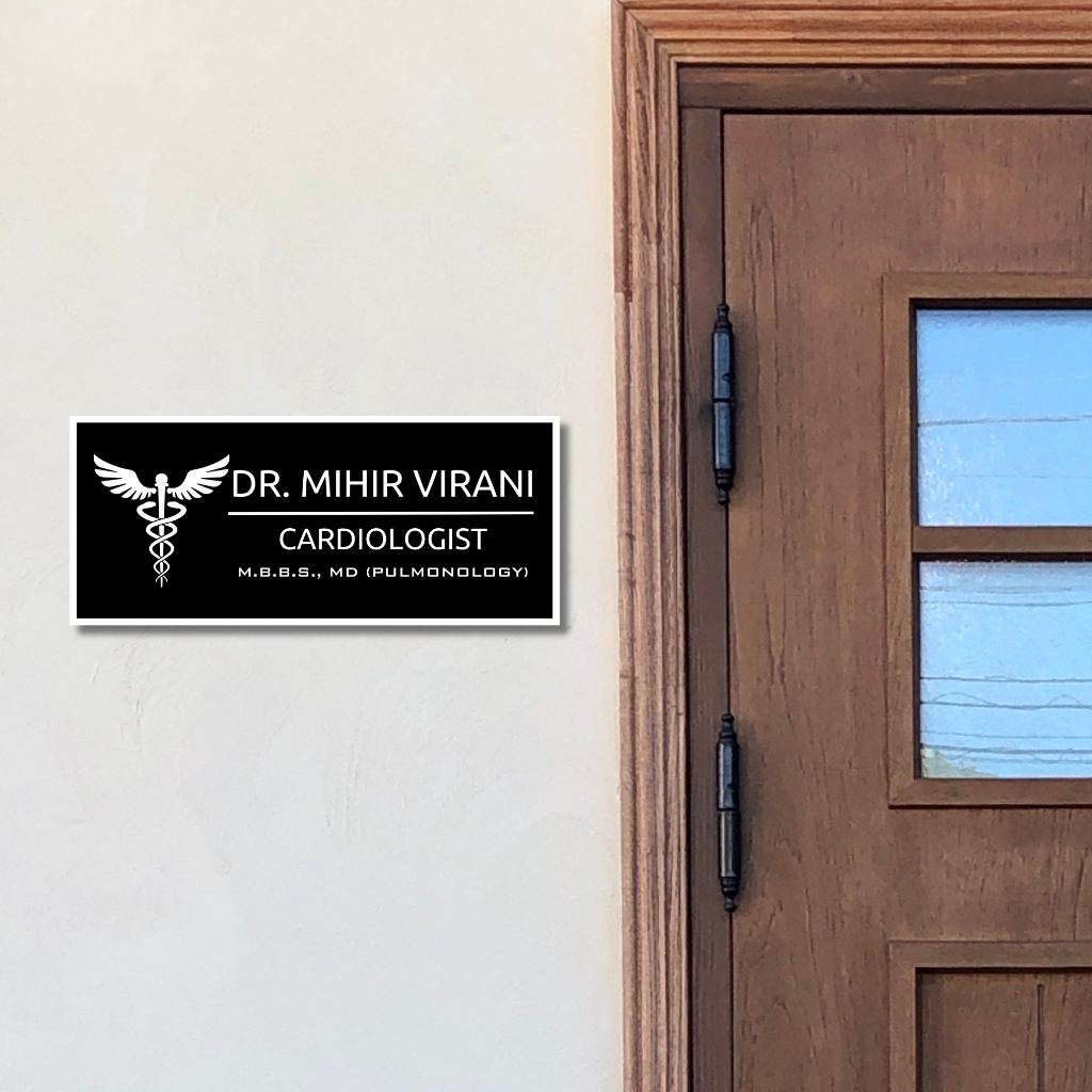 Executive Impressions Collection - Elegance - Doctors Name Plate | Wall Mounted Name Plate Acrylic: White in Black