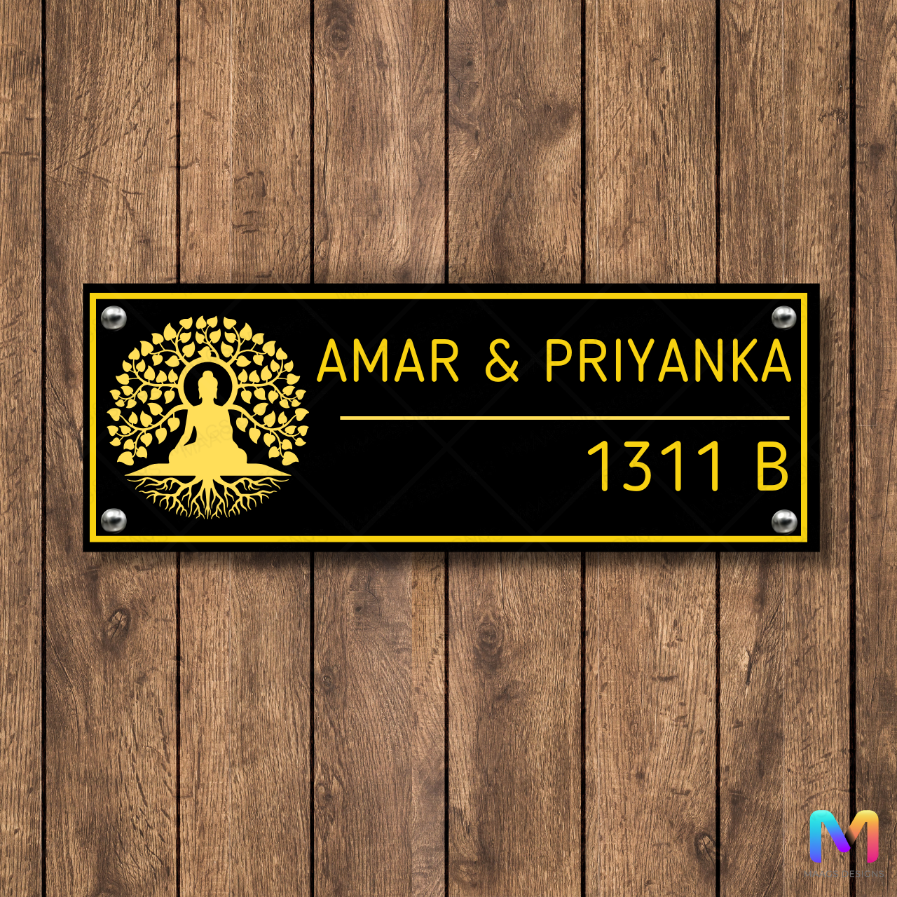 Ethnic Collection - Buddha the Awakened (Acrylic) | Premium Name Plates for Homes Acrylic: Deep Yellow in Black