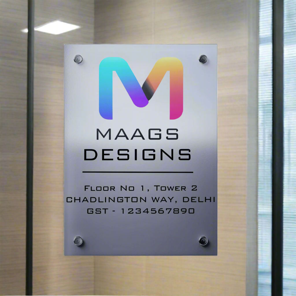 Office Name Plate with Logo in Acrylic | Custom name plate for Office and Shops