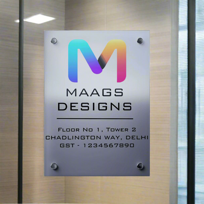 Office Name Plate with Logo in Acrylic | Custom name plate for Office and Shops