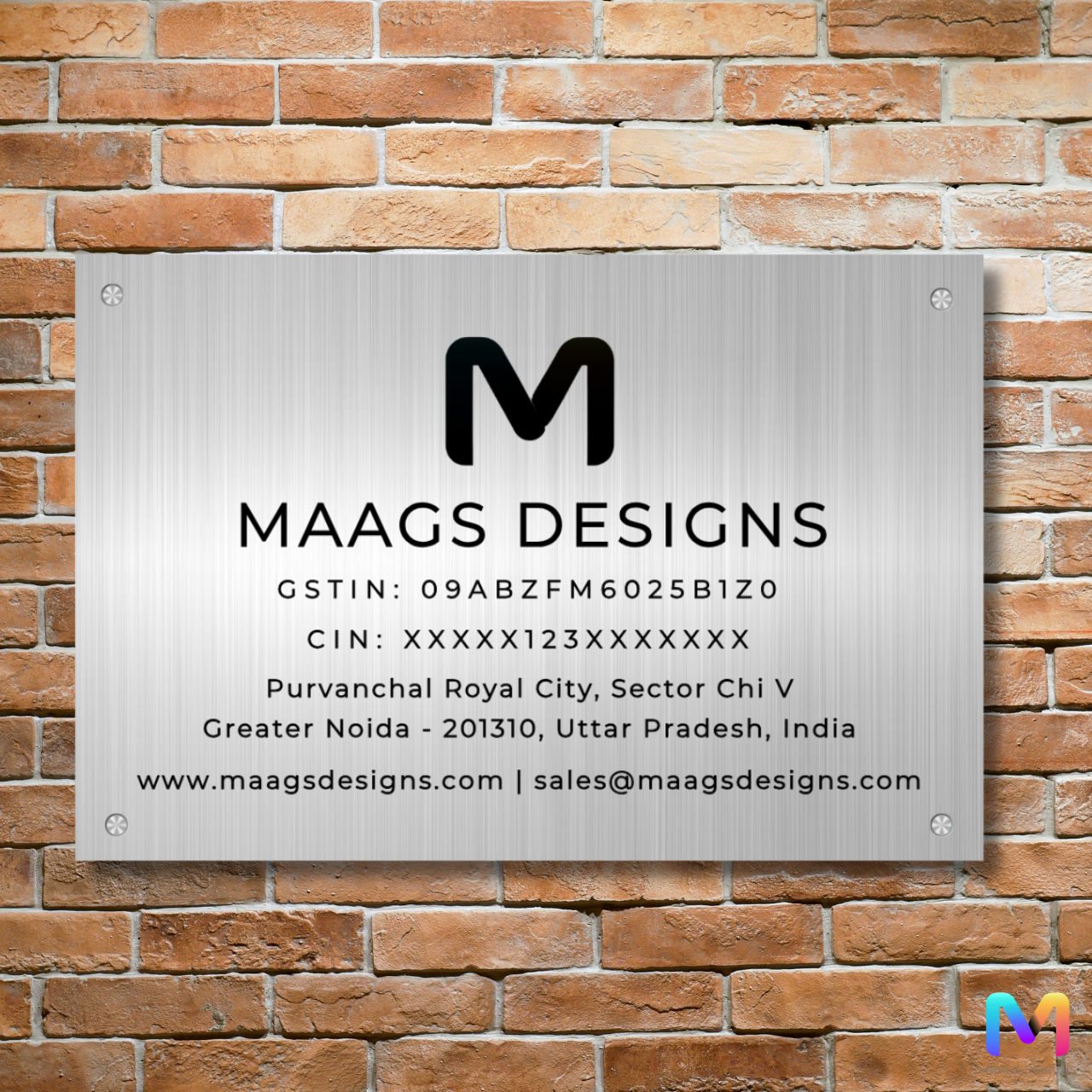 Urban Steel Identity - Stainless Steel Office Name Plate with Logo and GST | GST Name Plate Engraving (Black Color)