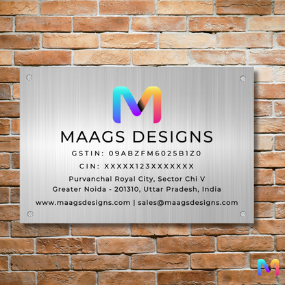 Urban Steel Identity - Stainless Steel Office Name Plate with Logo and GST | GST Name Plate UV Printing