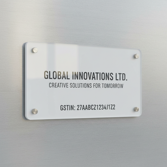 Company GST Acrylic Name Plate for Office & Business | Name Plate with GST Number Acrylic: Glossy White Acrylic