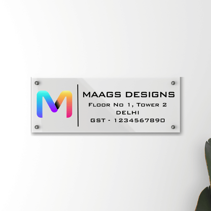 Office Name Plate with Logo in Acrylic | Custom name plate for Office and Shops