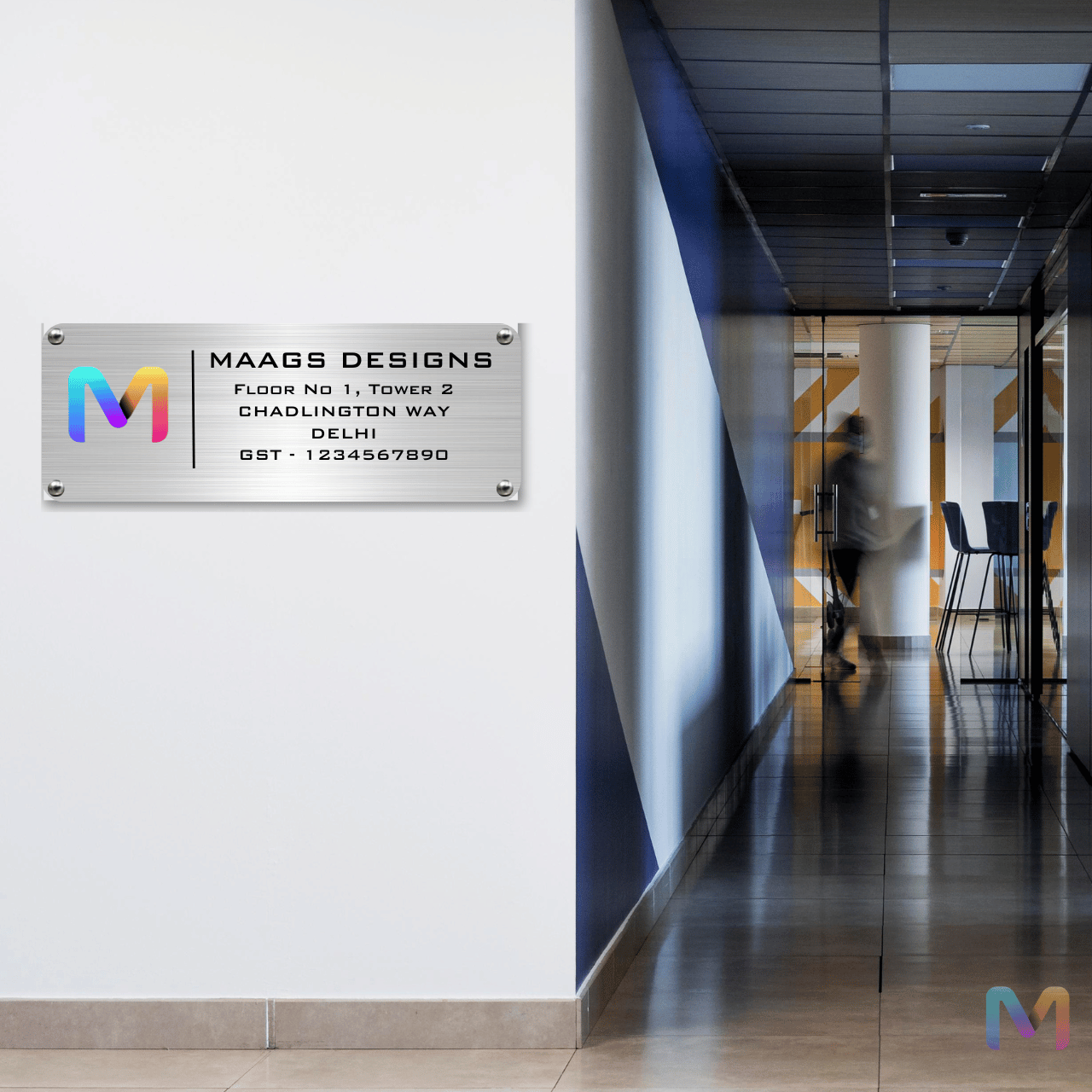 Office Name Plate with Logo in Steel | Custom name plate for Office and Shops