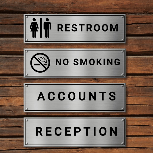 Office Signs (Stainless Steel) | Facility Signs: Restroom, No Smoking