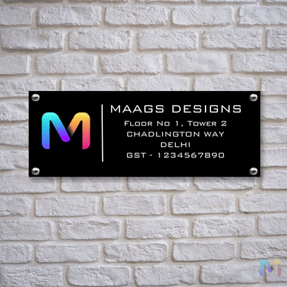 Office Name Plate with Logo in Acrylic | Custom name plate for Office and Shops