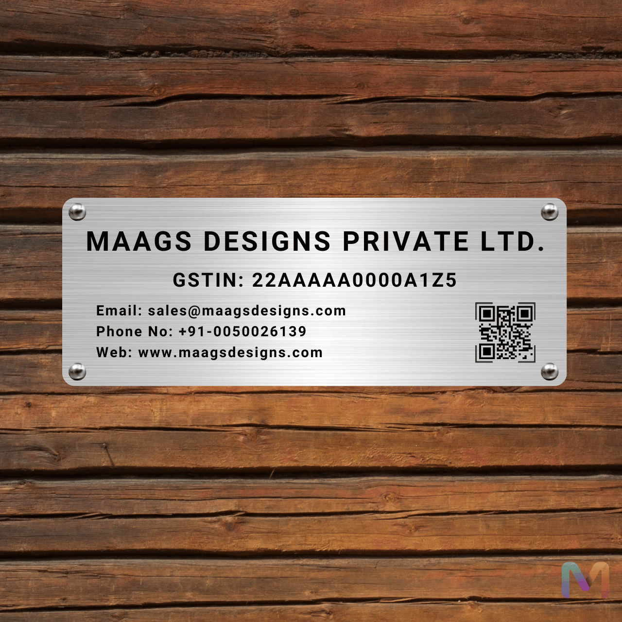 Link & Luxe Plate (Stainless Steel) | Name Plate with QR Code and GST Number | Premium Office Name Plate