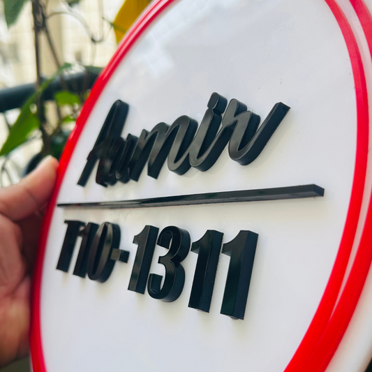 Crimson Orbit Name Plate | Circular Name Plate | Premium Custom Name Plate for Home