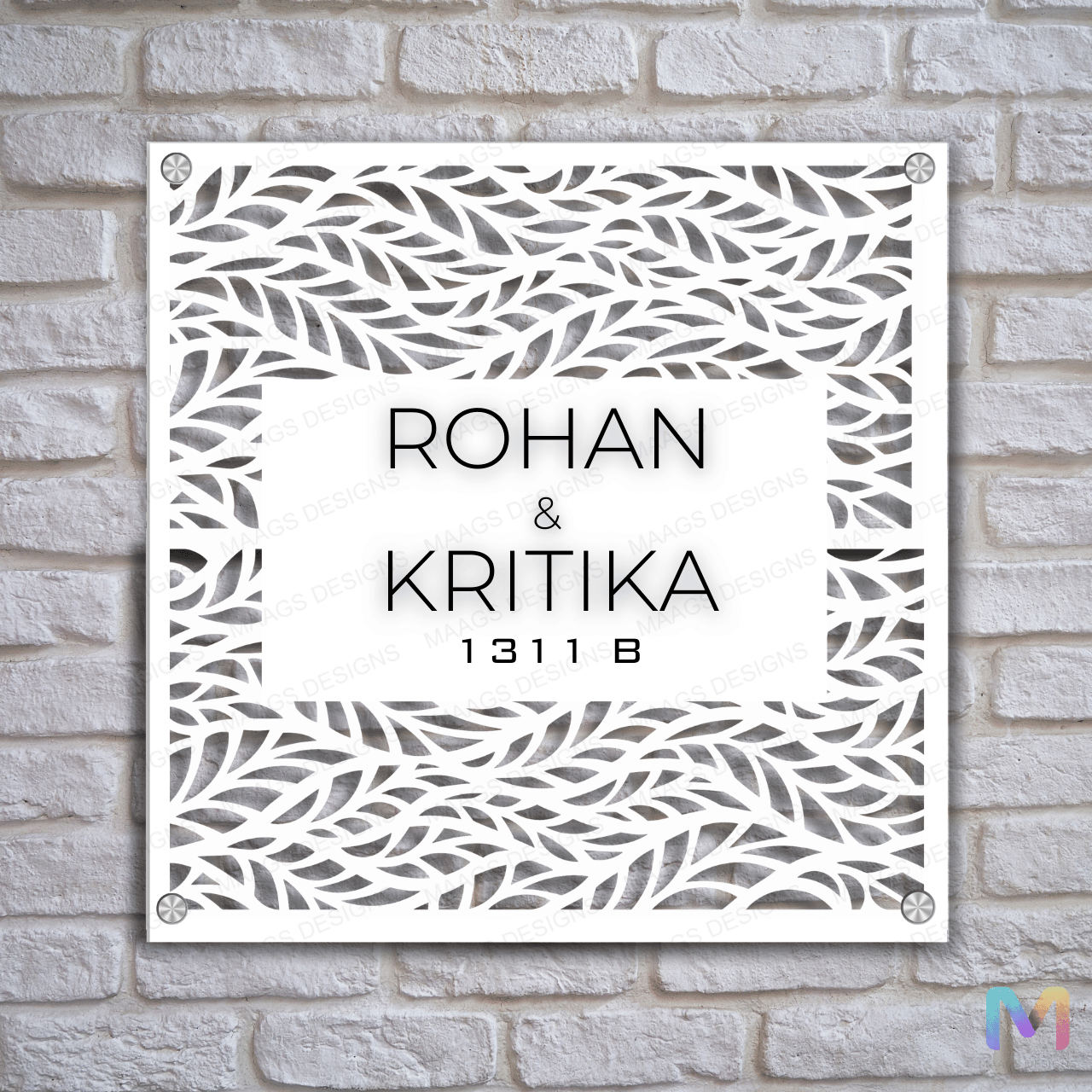 Blooming Square Name Plate | Custom Name Plates for Home