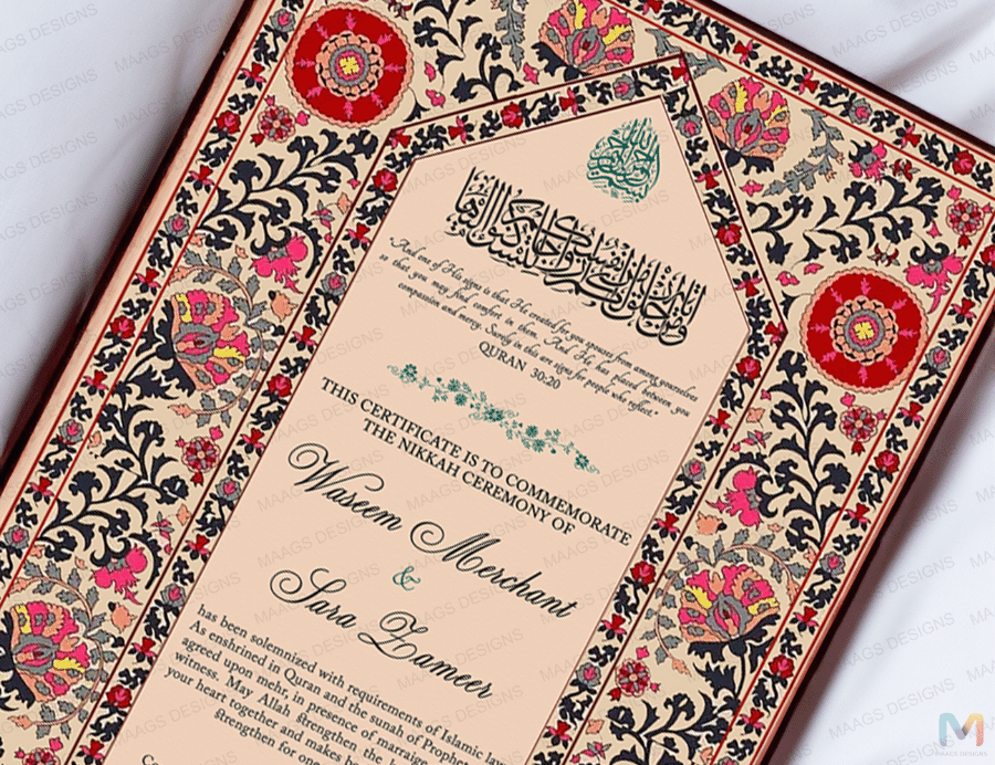 Wedding Nikah Nama - Red Floral Pattern - Premium Paper | Nikahnama | Keepsake Memory for Couples, Wedding, Anniversary, Gifts for Him & Her