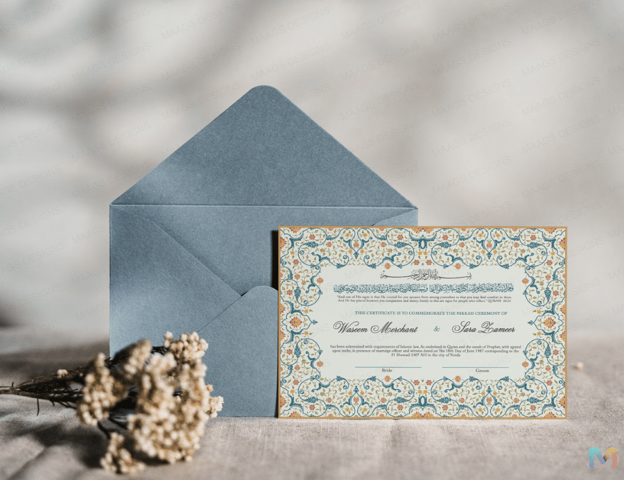 Wedding Nikah Nama - Green Floral Landscape Pattern - Premium Paper | Nikahnama | Keepsake Memory for Couples, Wedding, Gifts for Him & Her