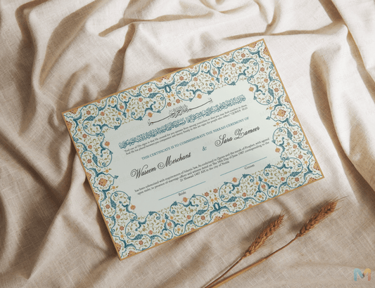 Wedding Nikah Nama - Green Floral Landscape Pattern - Premium Paper | Nikahnama | Keepsake Memory for Couples, Wedding, Gifts for Him & Her