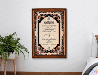 Wedding Nikah Nama - Black Floral Pattern - Premium Paper | Nikahnama | Keepsake Memory for Couples