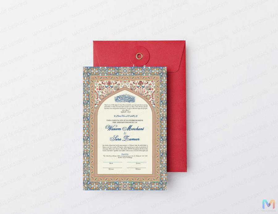 Wedding Nikah Nama - Blue Geometric Pattern - Premium Paper | Nikahnama | Keepsake Memory for Couples