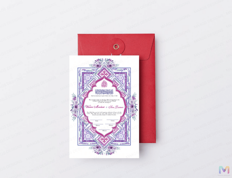 Wedding Nikah Nama - Lavender Watercolor - Premium Paper | Nikahnama | Keepsake Memory for Couples, Wedding, Anniversary, Gifts for Him & Her