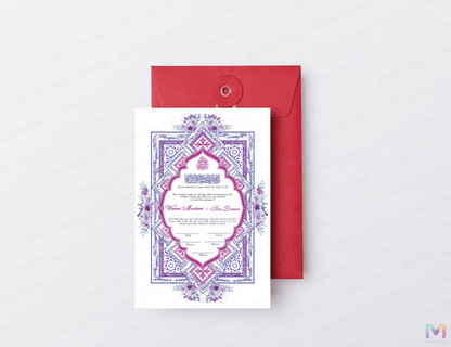 Wedding Nikah Nama - Lavender Watercolor - Premium Paper | Nikahnama | Keepsake Memory for Couples, Wedding, Anniversary, Gifts for Him & Her