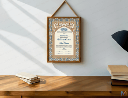 Wedding Nikah Nama - Blue Geometric Pattern - Premium Paper | Nikahnama | Keepsake Memory for Couples