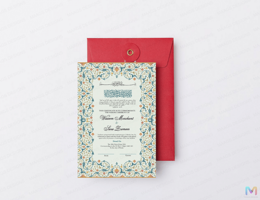 Wedding Nikah Nama - Green Floral Pattern - Premium Paper | Nikahnama | Keepsake Memory for Couples, Wedding, Anniversary, Gifts for Him & Her