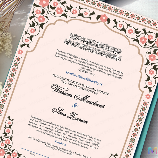 Nikahnama - Blush Blossom Nikahnama with Frame, Nikah Frames